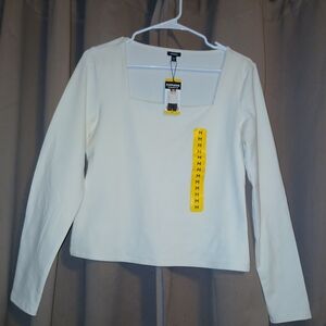 Express Squareneck Long Sleeve Top, Cream Colored and Size Medium